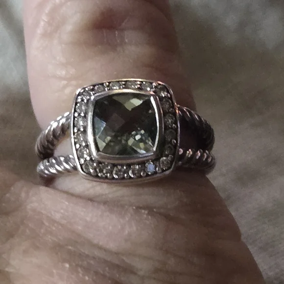 David Yurman Petite Albion Ring in Prasiolite & Diamonds, SS, Size 5.5 - Picture 12 of 13
